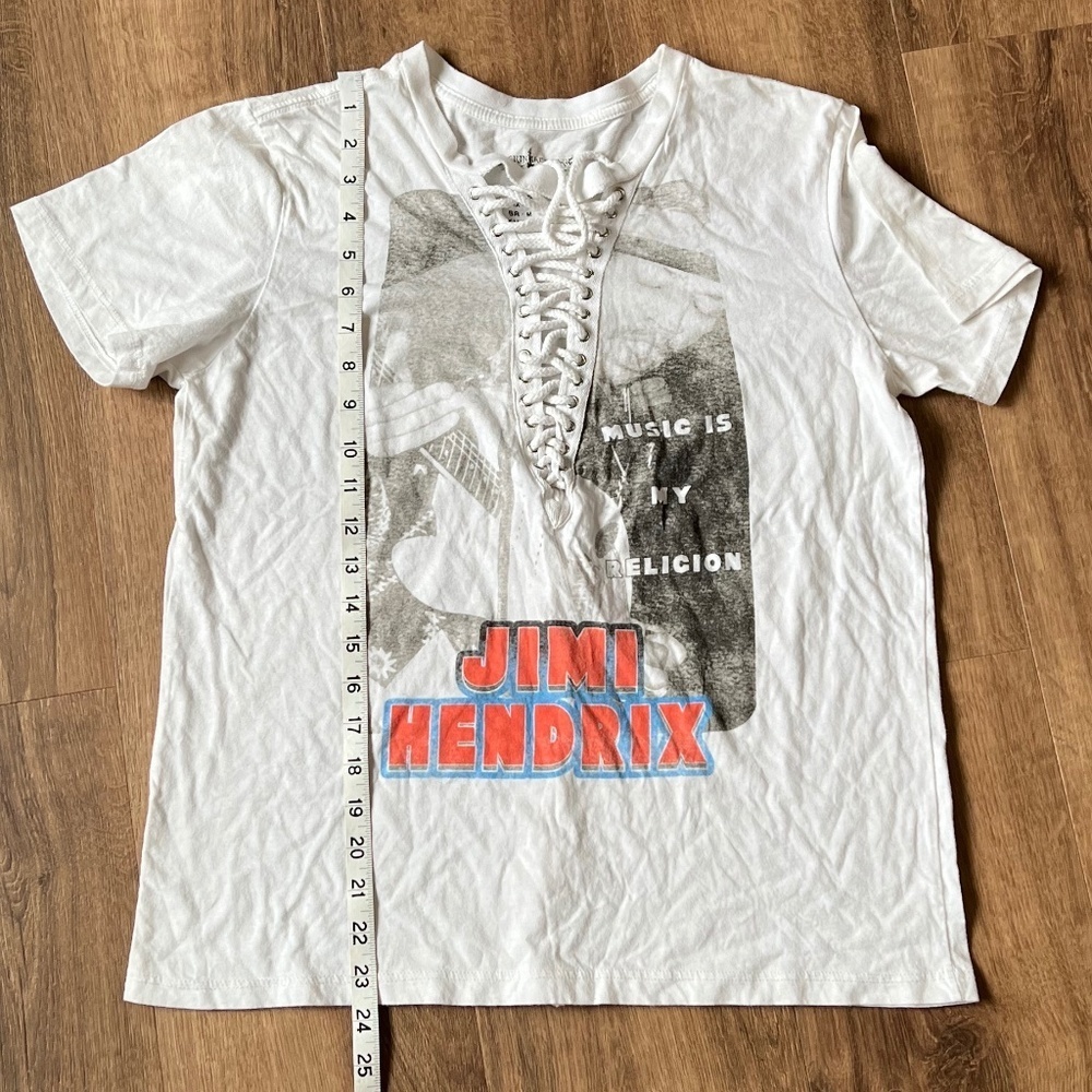 Rockin Artwork Unique Jimi Hendrix fLace Up Front Graphic Tee Sz M - Picture 8 of 9